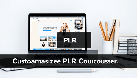 Laptop showing an online course platform on a clean desk with notebooks and pens, representing customizable PLR courses and curriculum development.