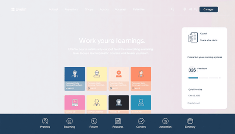 Modern online learning platform interface with a clean, minimalist course catalog and education-themed icons.
